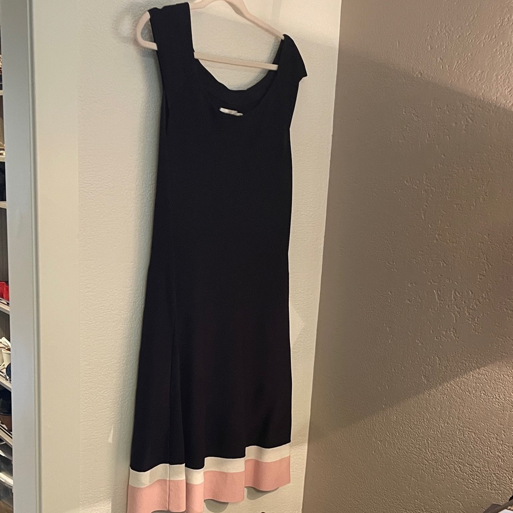 Eliza J Elegant Navy Midi Dress with Pink Trim